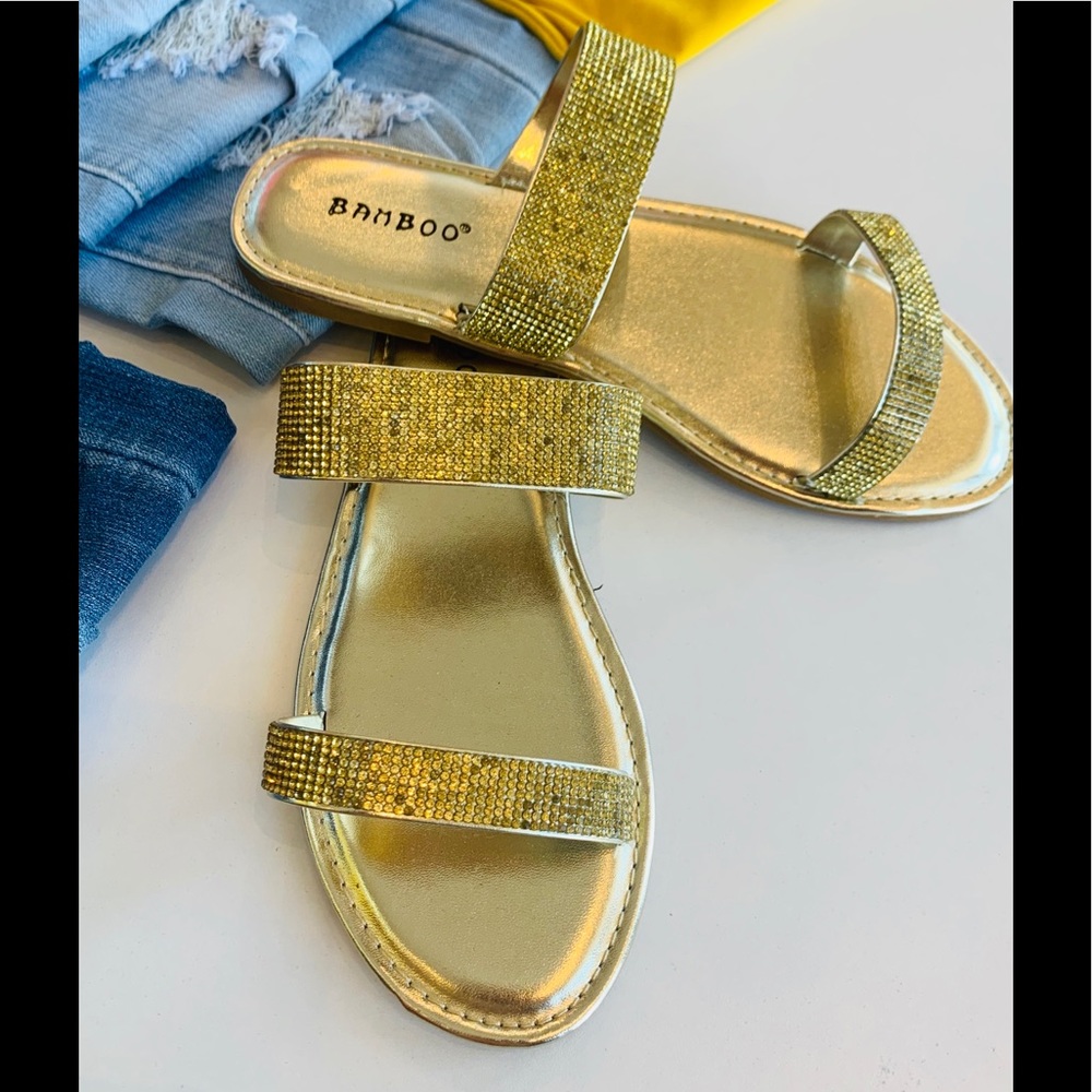 Women’s Gold Rhinestone Flat Sandals